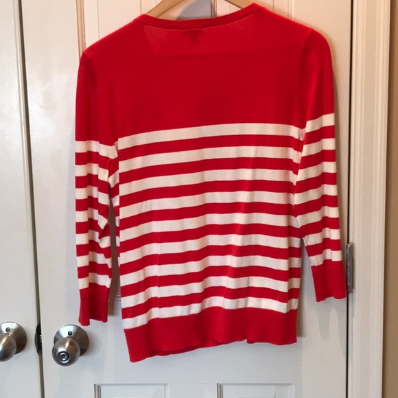 Talbots Striped Cardigan Sweater w/ruffle yoke, Nautical Anchor theme buttons - Picture 3 of 8